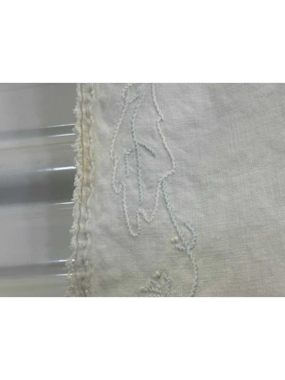 Vintage Embroidered Flower Floral Leaf Crochet Border Card Table Tablecloth Top